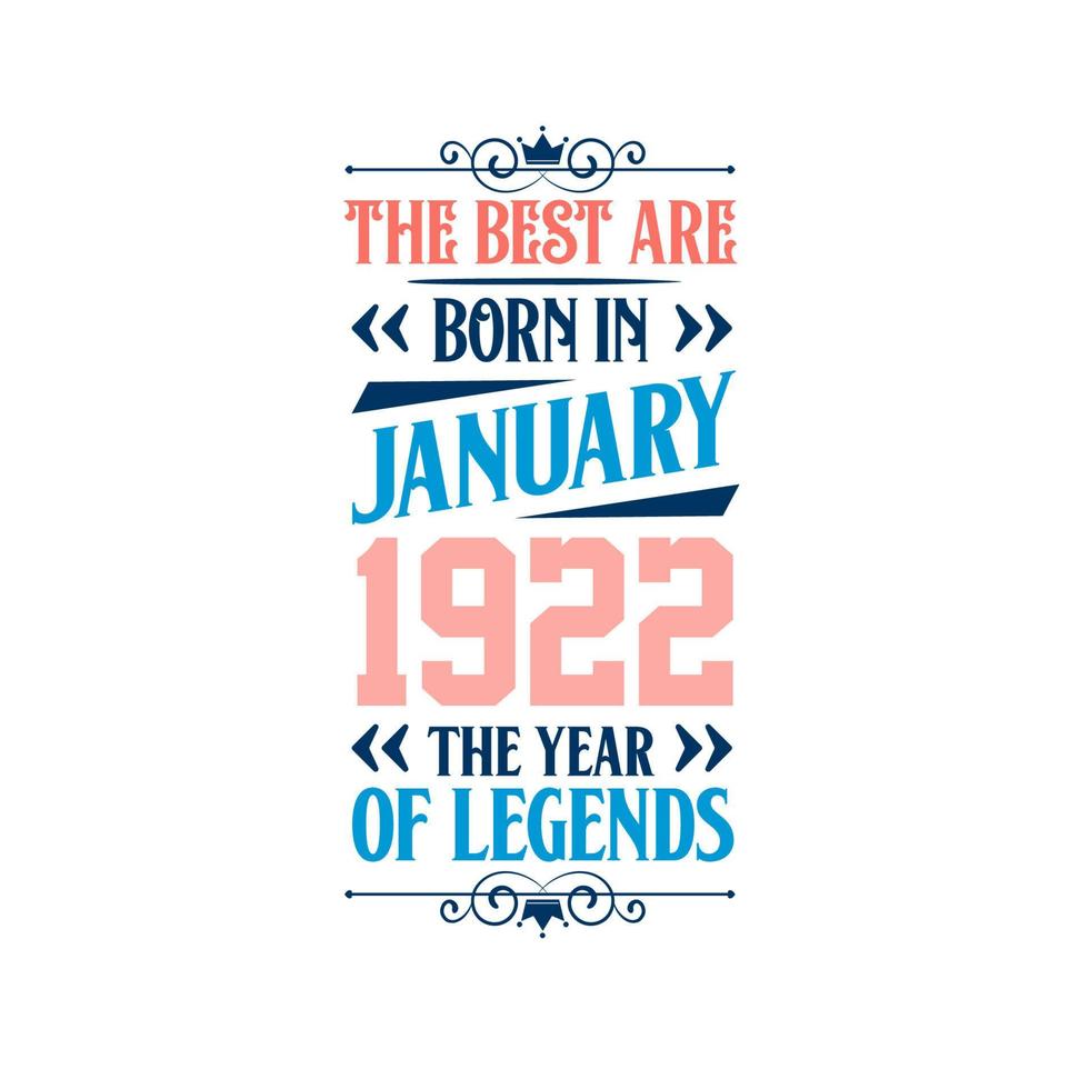 Best are born in January 1922. Born in January 1922 the legend Birthday vector