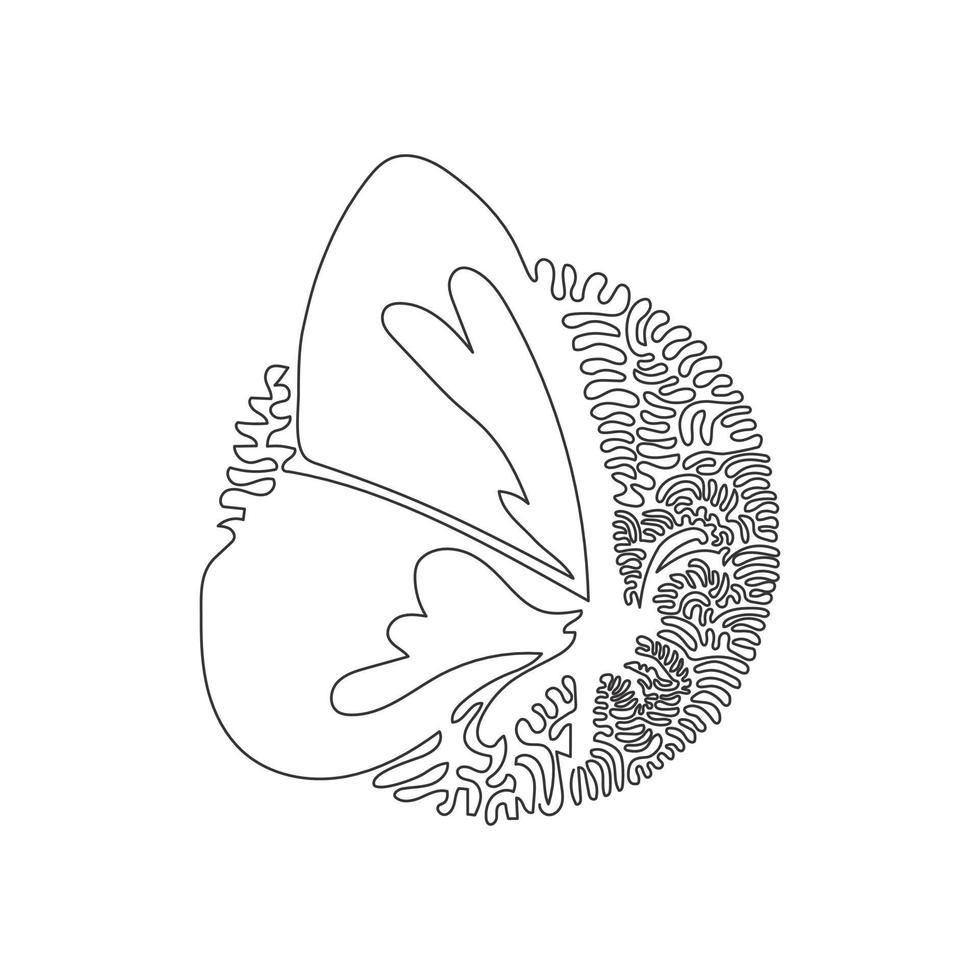 Single one curly line drawing of unique insect abstract art. Continuous line draw graphic design vector illustration of human-friendly insect for icon, symbol, sign, company logo, and pet lover club