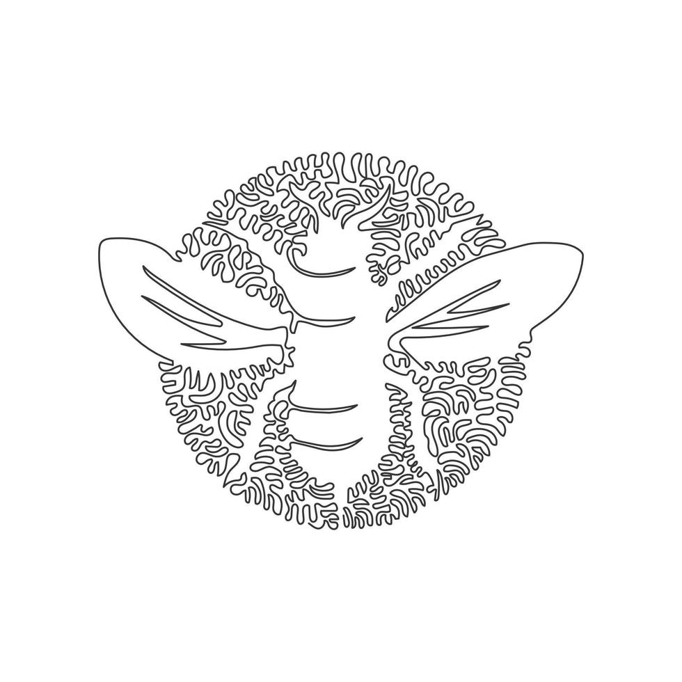 Single swirl continuous line drawing of cute bee abstract art. Continuous line draw graphic design vector illustration style of bee stings for icon, sign, logo and minimalism modern wall decor