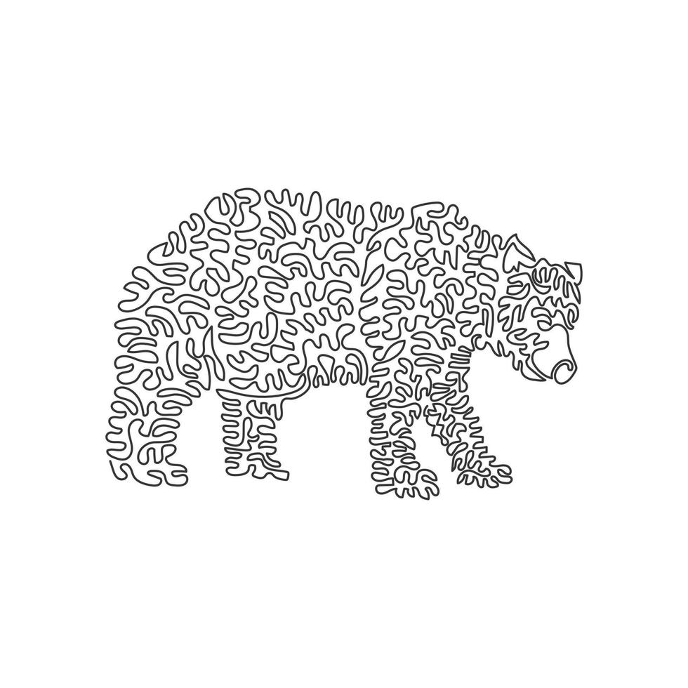 Single one curly line drawing of a strong physical bear abstract art. Continuous line draw graphic design vector illustration of predatory mammals for icon, symbol, company logo, poster wall decor