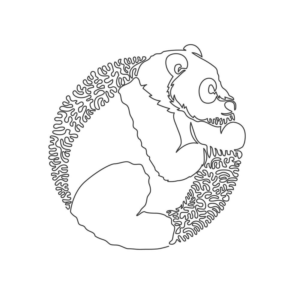 Continuous one curve line drawing of funny giant panda abstract art in circle. Single line editable stroke vector illustration of bulky body bear for logo, wall decor and poster print decoration