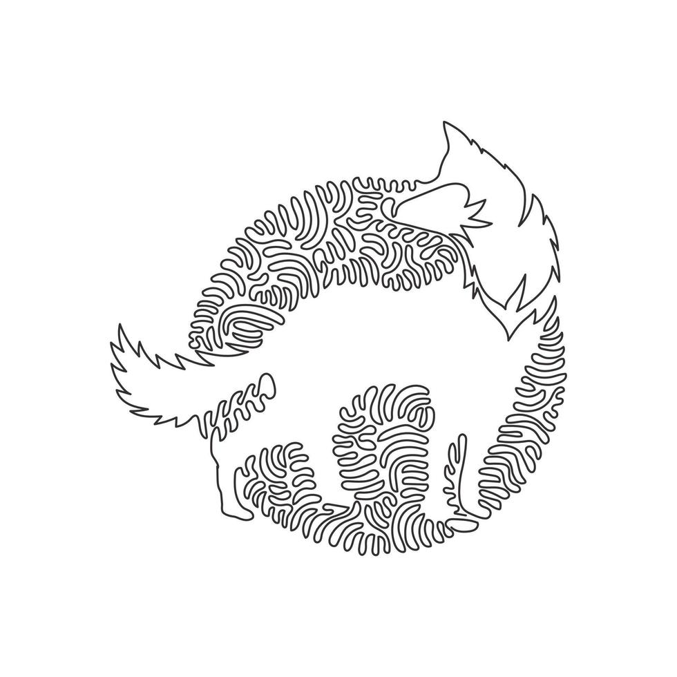 Single curly one line drawing of cute fox abstract art. Continuous line draw graphic design vector illustration of friendly domestic animal for icon, symbol, company logo, poster wall decor