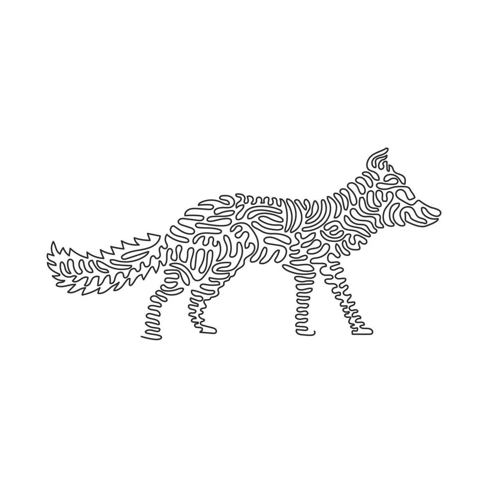 Single one curly line drawing of cute fox abstract art. Continuous line draw graphic design vector illustration of friendly domestic animal for icon, symbol, company logo, and pet lover club