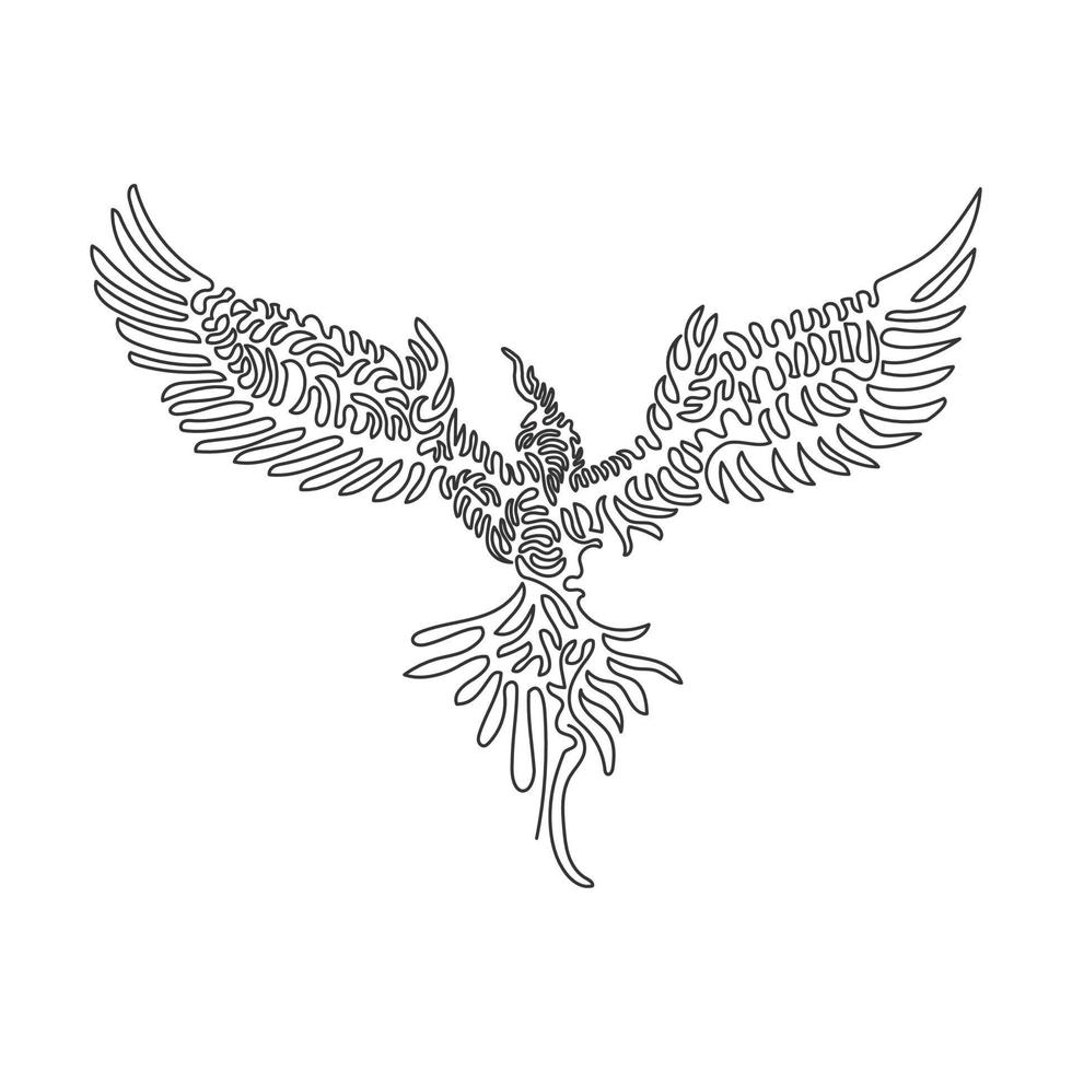 Continuous curve one line drawing of supernatural bird curve abstract art. Single line editable stroke vector illustration of phoenix mythical bird for logo, wall decor and poster print decoration