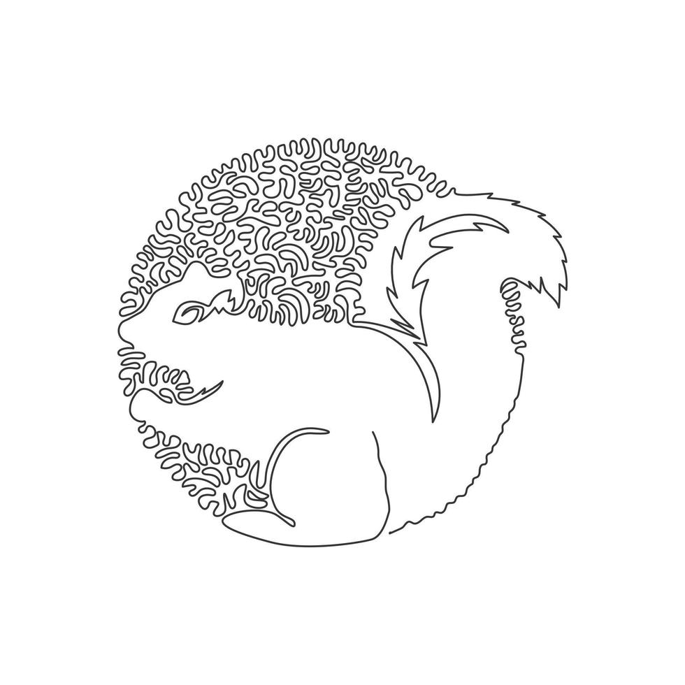 Single one curly line drawing of fluffy squirrel abstract art. Continuous line draw graphic design vector illustration of cute squirrels for icon, sign, symbol, company logo, and pet lover club