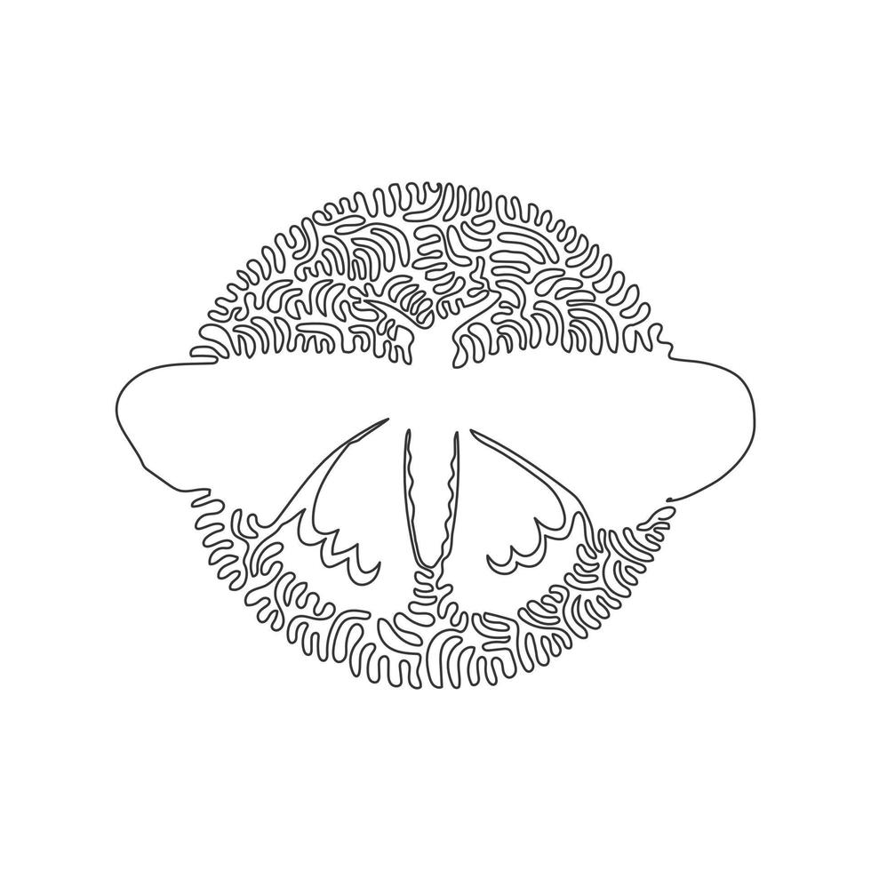 Single curly one line drawing of cute butterfly abstract art. Continuous line draw graphic design vector illustration of uniquely patterned butterflies for icon, symbol, company logo and sign