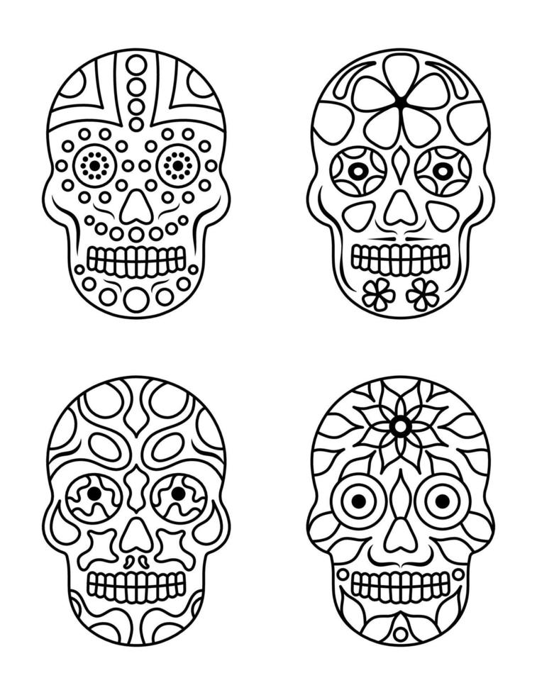 calaveras para colorear para niños, para colorear para principiantes vector