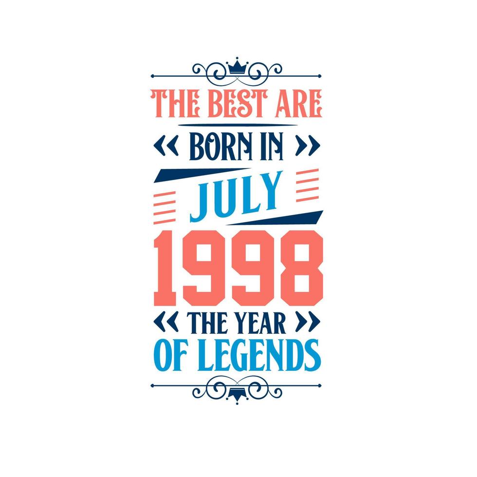 Best are born in July 1998. Born in July 1998 the legend Birthday vector