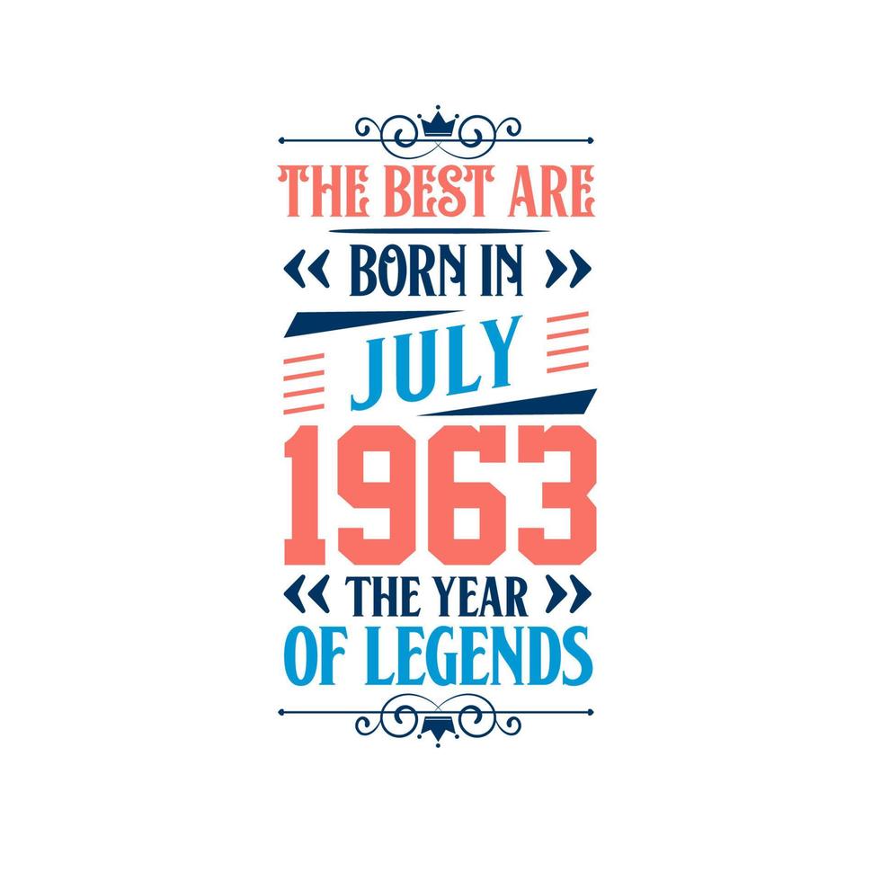 Best are born in July 1963. Born in July 1963 the legend Birthday vector
