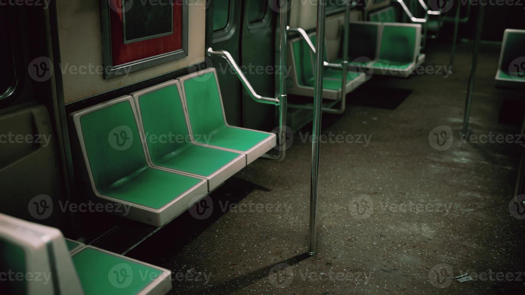 Empty benches of metro wagon photo