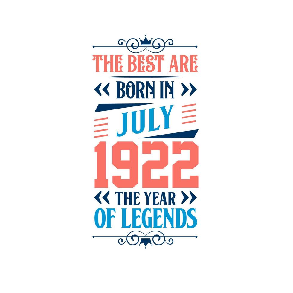 Best are born in July 1922. Born in July 1922 the legend Birthday vector