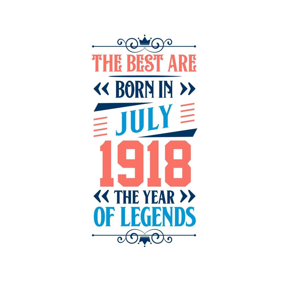 Best are born in July 1918. Born in July 1918 the legend Birthday vector