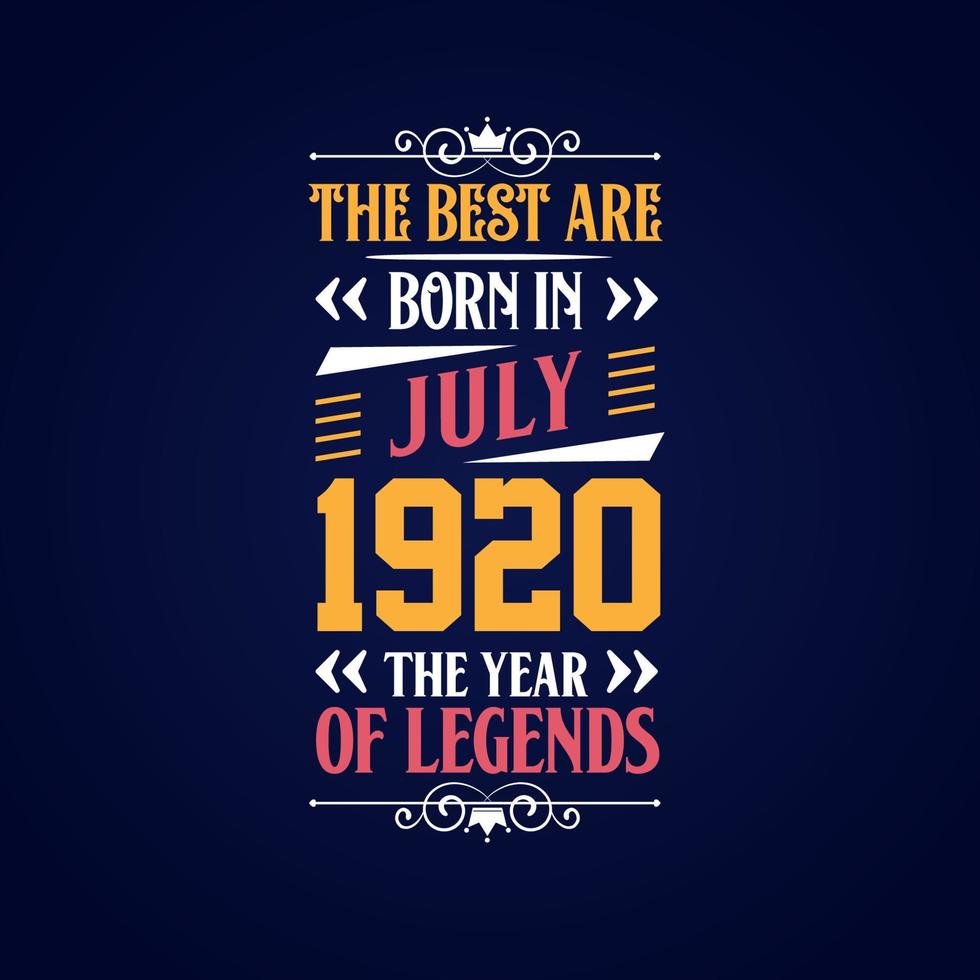 Best are born in July 1920. Born in July 1920 the legend Birthday vector