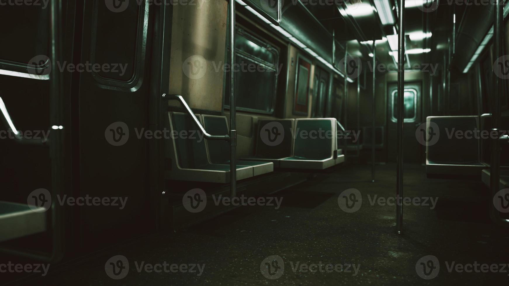 Empty benches of metro wagon photo