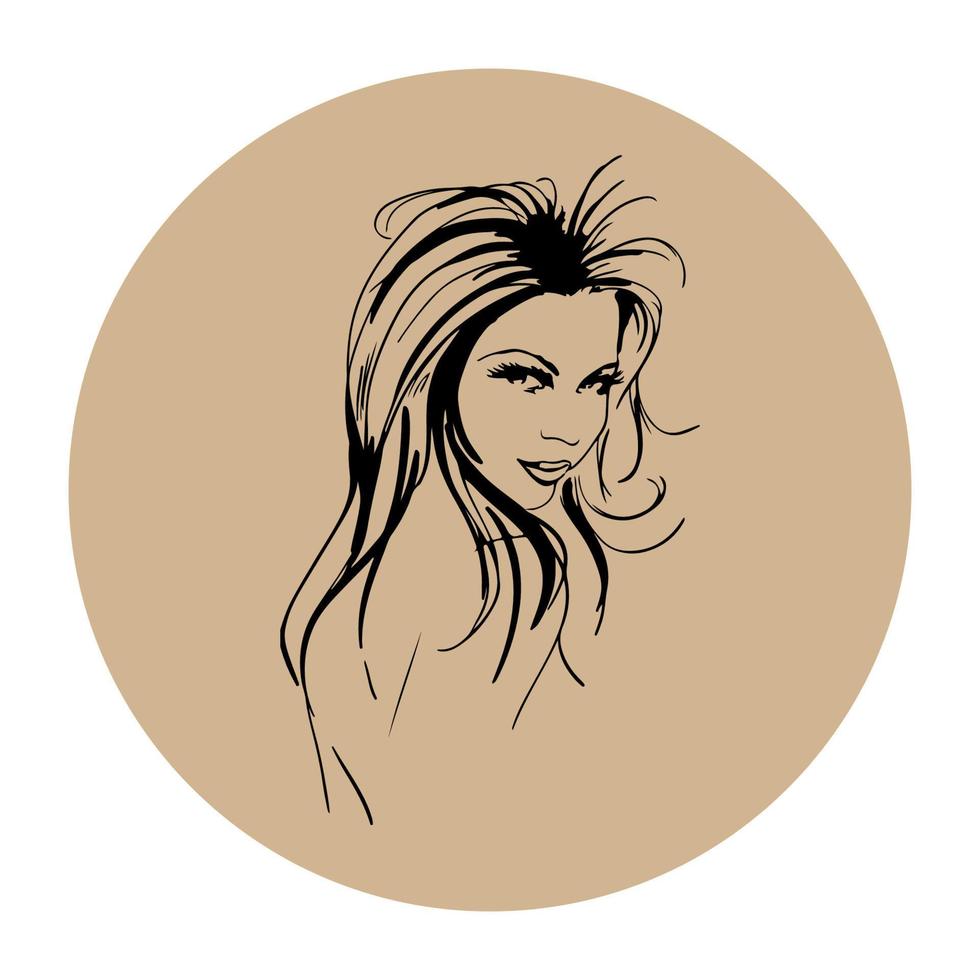 Woman silhouette with beautiful hair. Fashion logo concept. Drawing girl illustration idea. vector