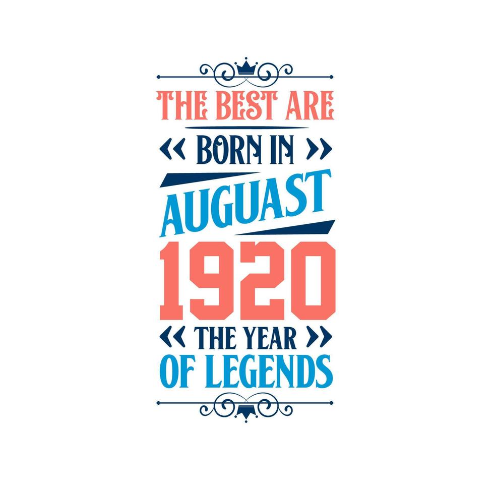 Best are born in August 1920. Born in August 1920 the legend Birthday vector