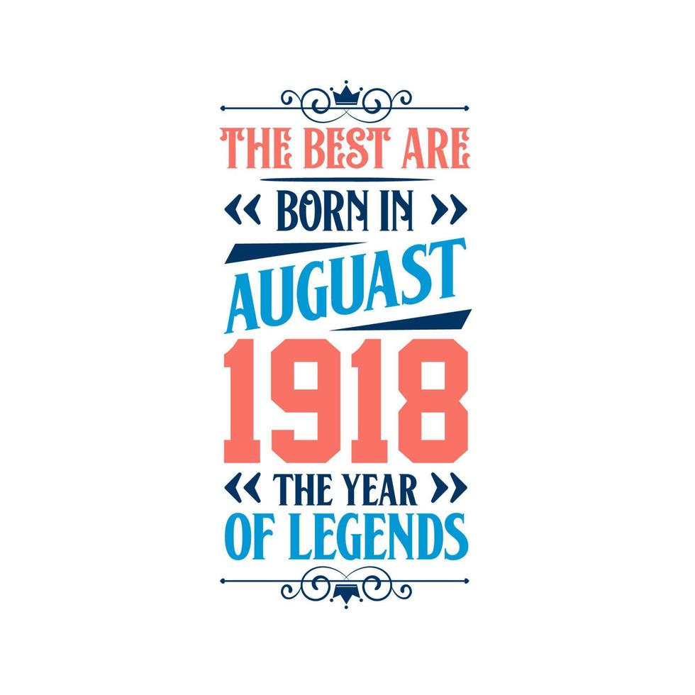 Best are born in August 1918. Born in August 1918 the legend Birthday vector