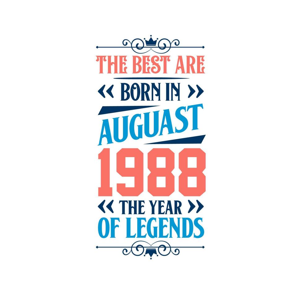 Best are born in August 1988. Born in August 1988 the legend Birthday vector