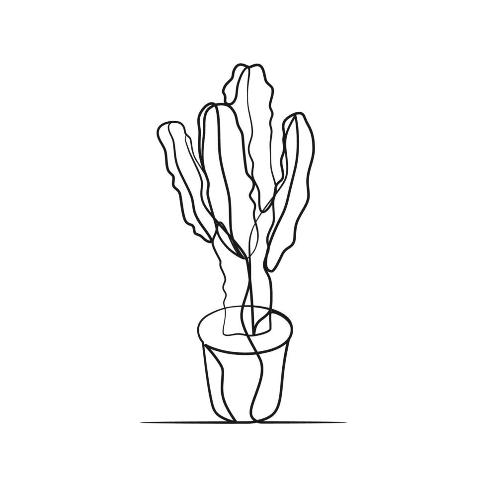 Cactus continuous one line art drawing vector