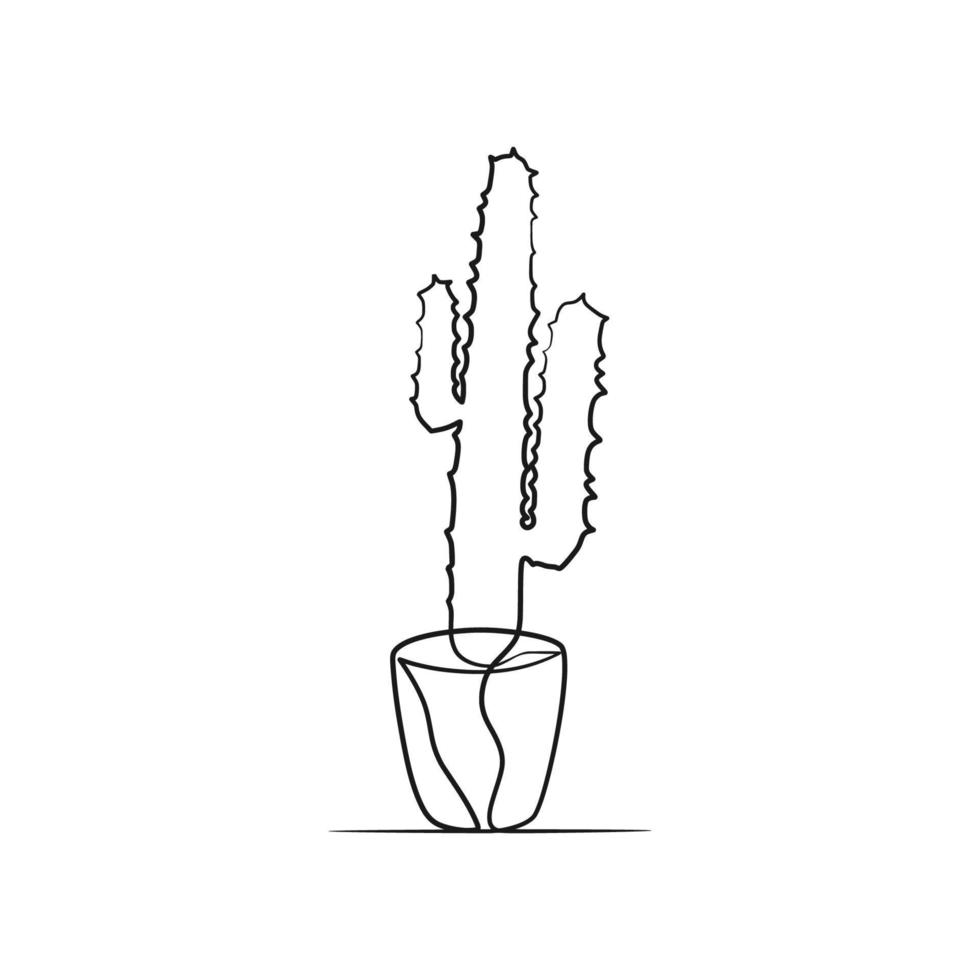 Cactus continuous one line art drawing vector