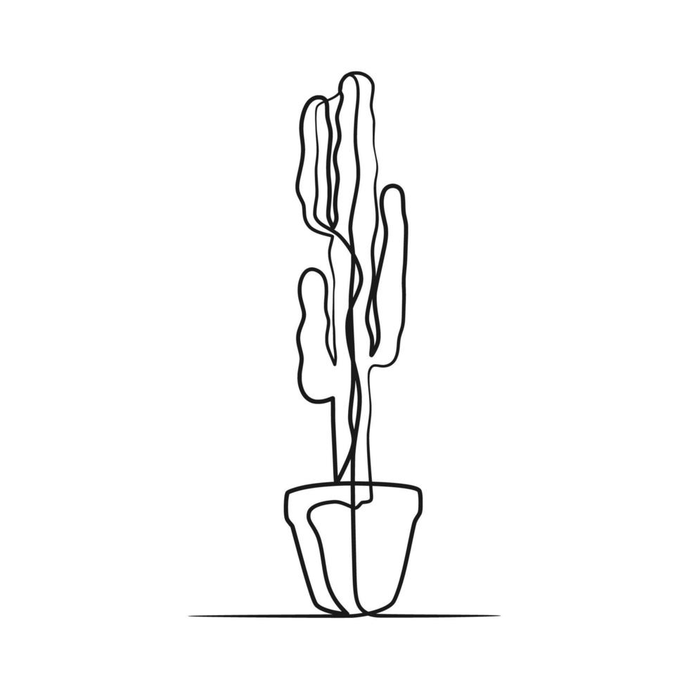 Cactus continuous one line art drawing vector