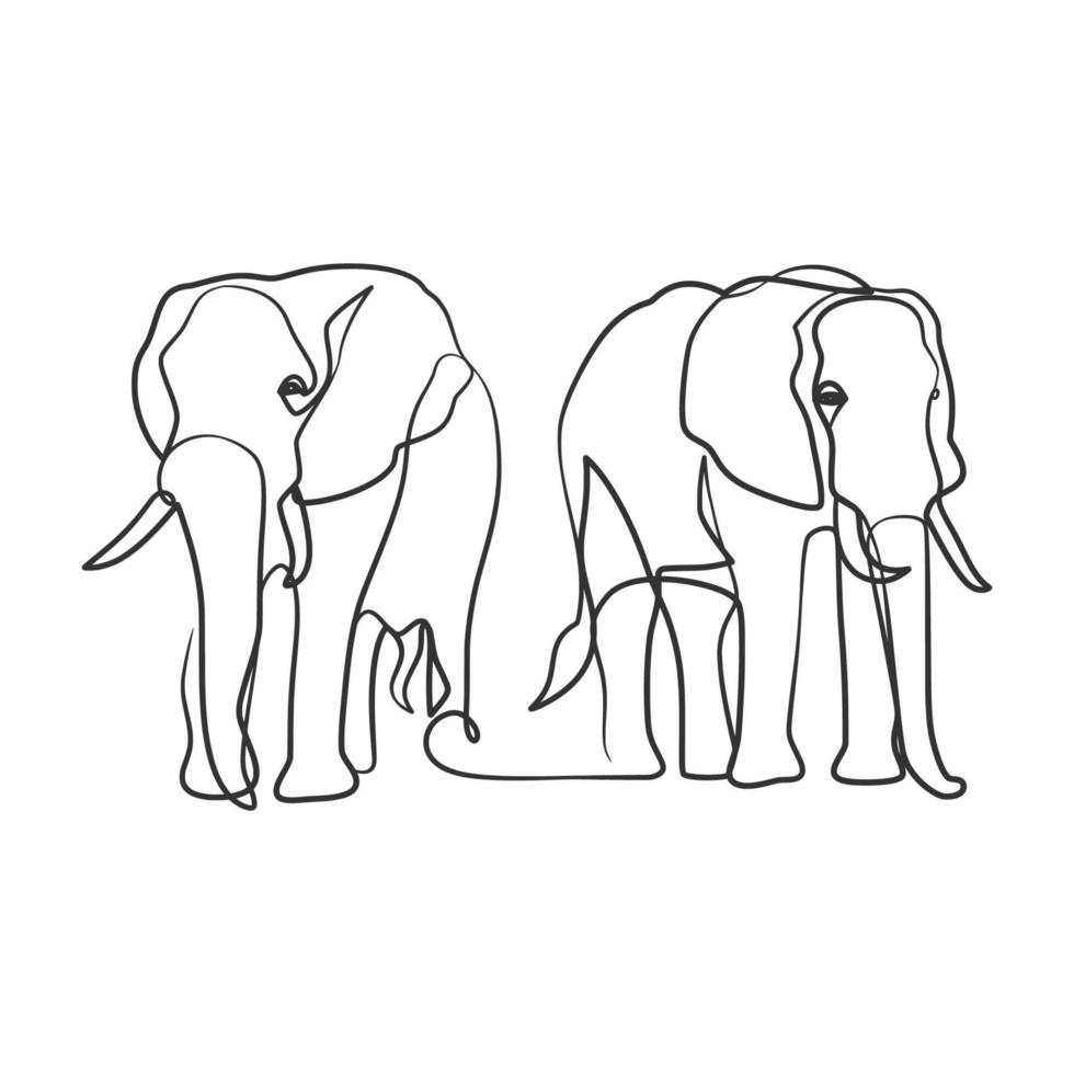 Elephant in continuous one line art drawing vector