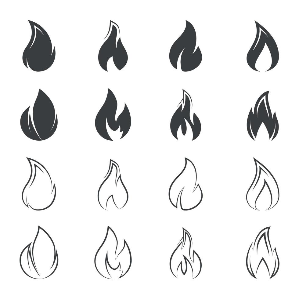 conjunto de iconos en un fuego temático con reflejo vector