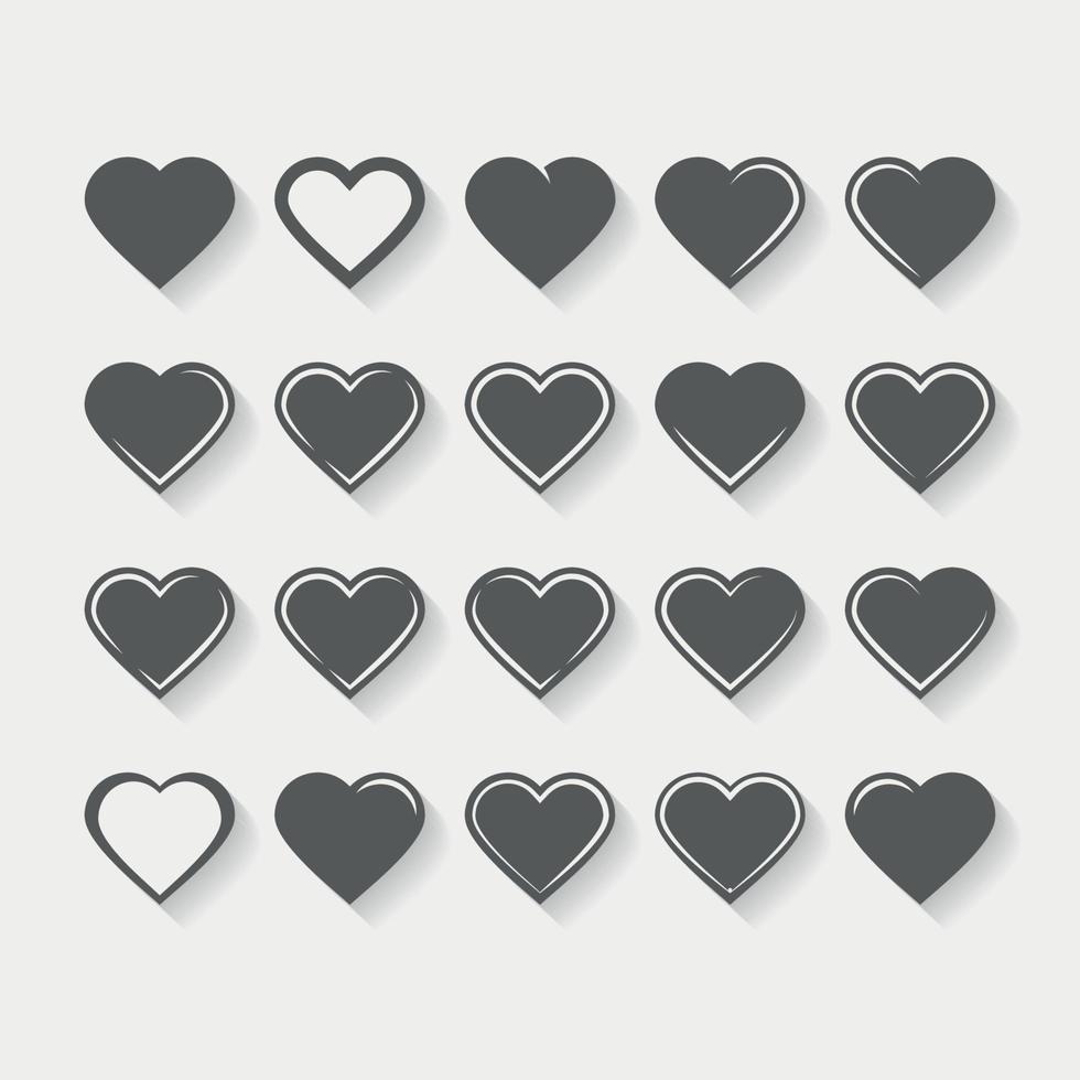 conjunto de iconos en un tema corazones aislados con sombra vector