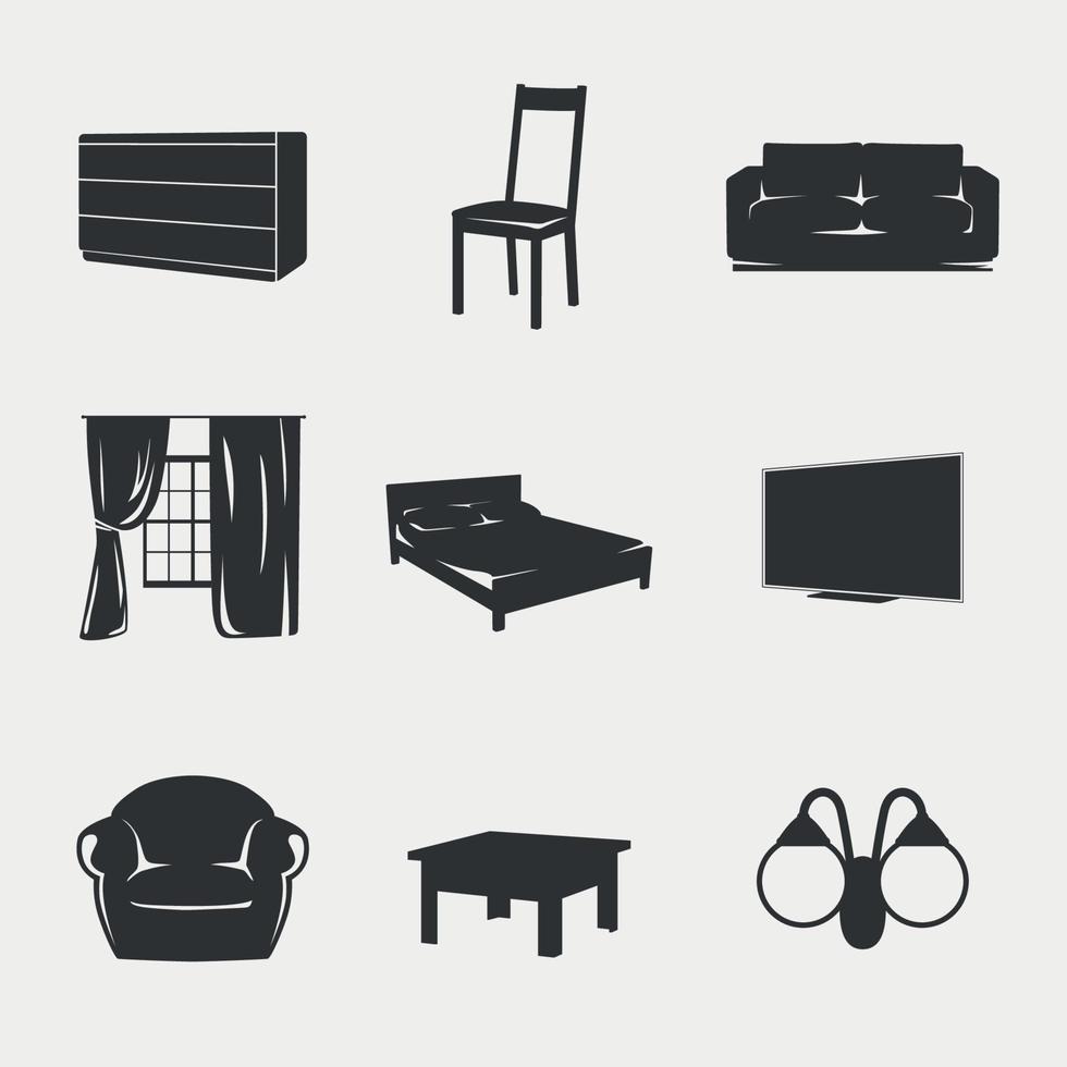 Set of icons on a theme furniture in silhouette vector