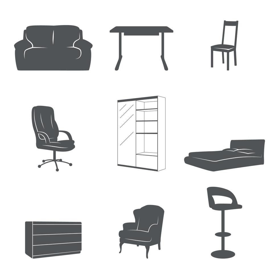 conjunto de iconos en un tema de muebles para el hogar vector