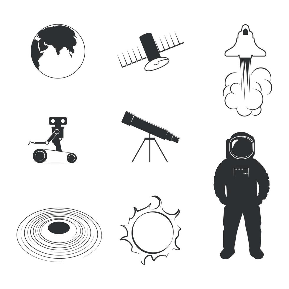 conjunto de iconos sobre un tema astronáutico aislado realista vector