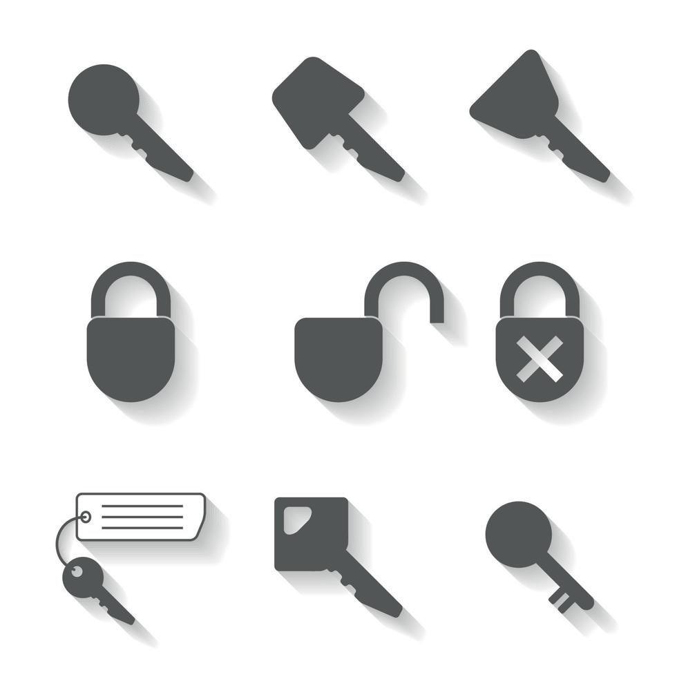 conjunto de iconos en un tema llaves y cerraduras aisladas con sombra vector