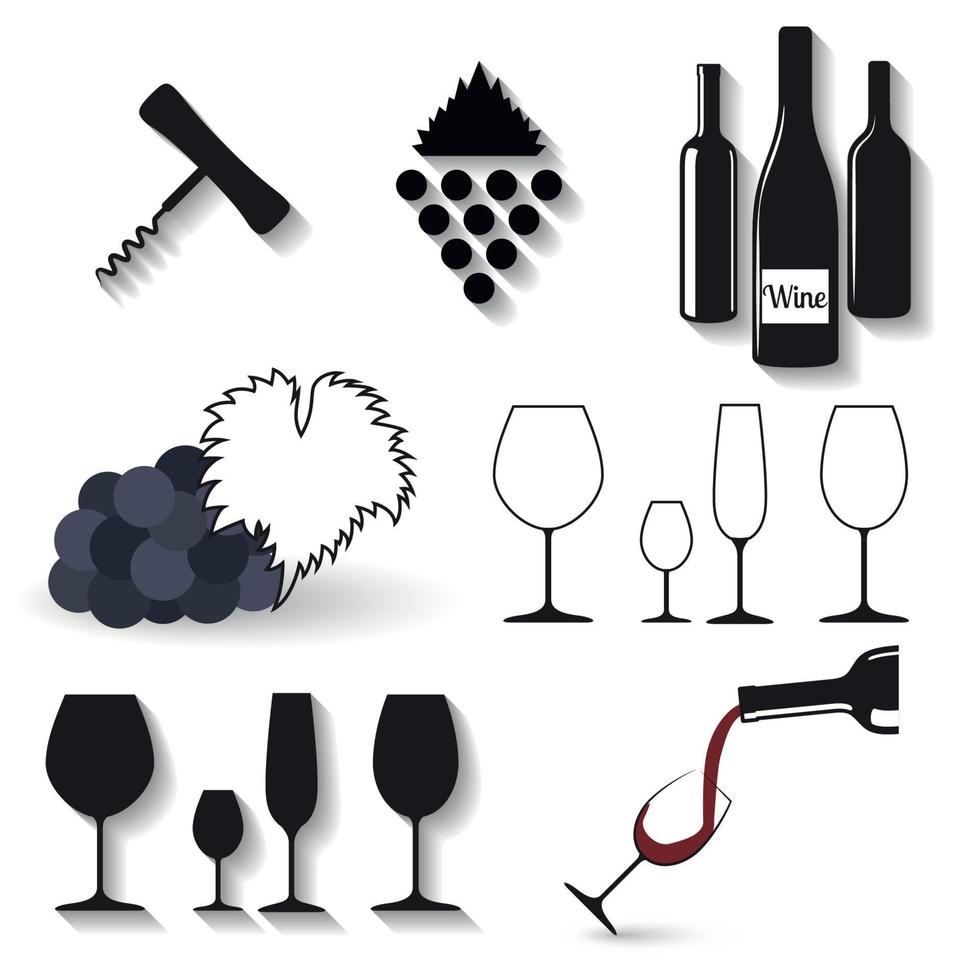 conjunto de iconos en un vino temático vector