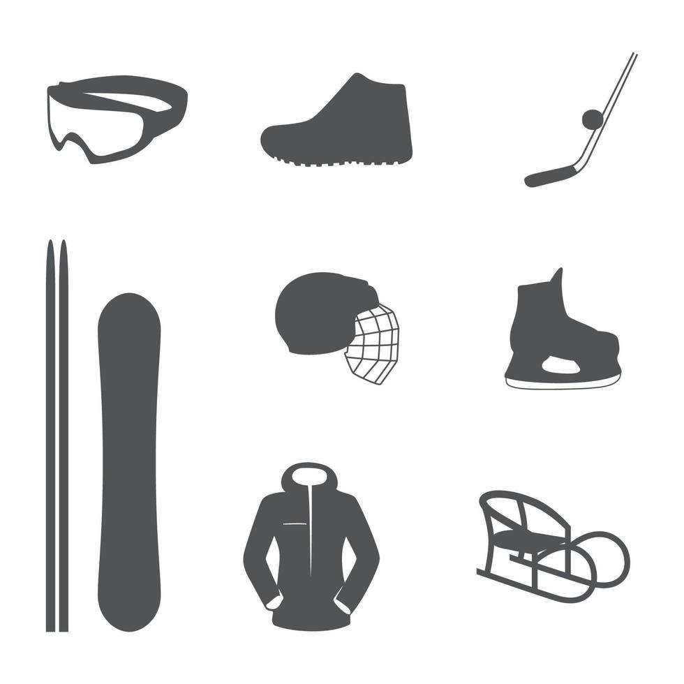 Set of silhouette icons on a theme items for winter sport vector