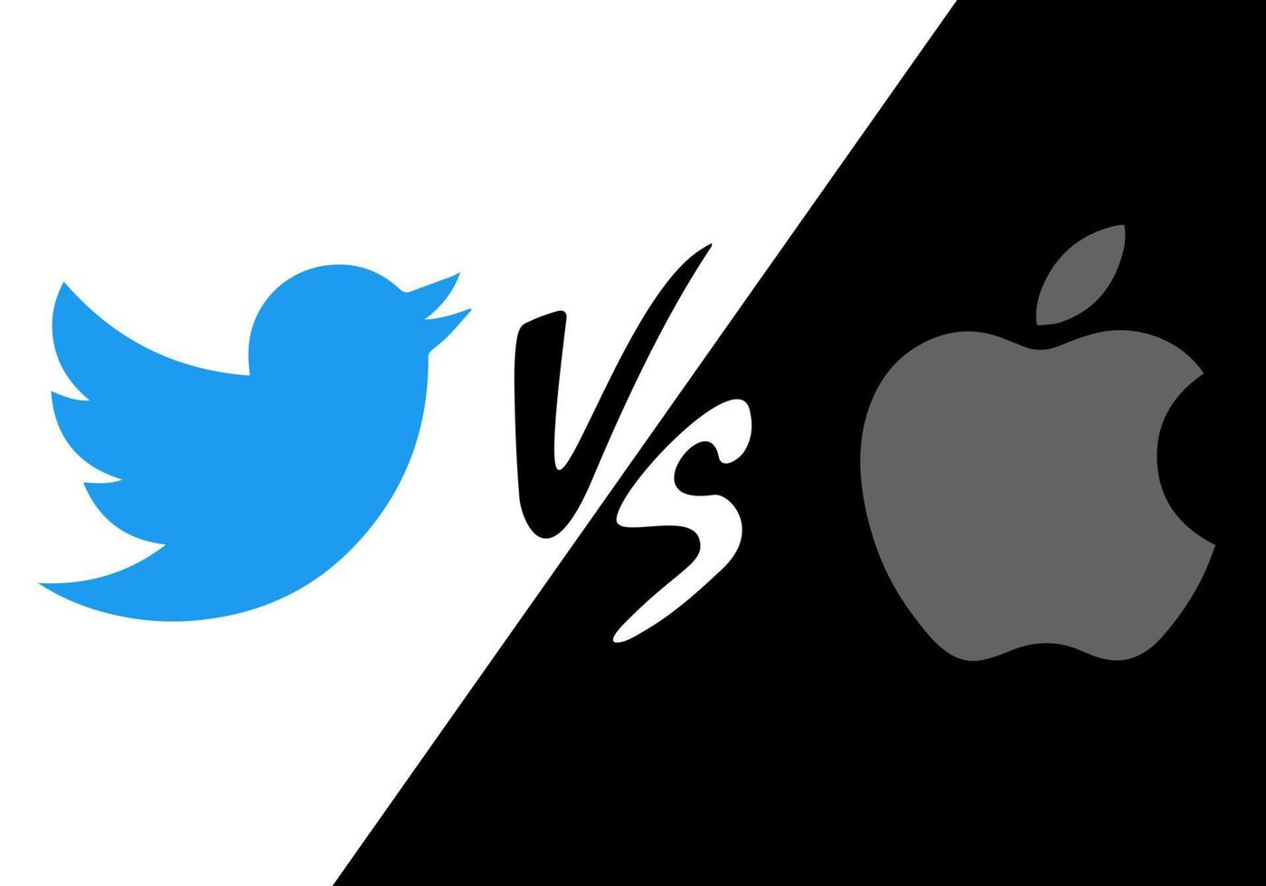 Kyiv, Ukraine - Nov 29, 2022 Apple vs Twitter concept banner about the rupture of relations between business companies. Remove the social network from the App Store through Elon Musk his criticism vector