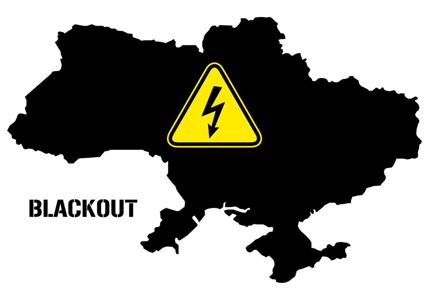 Power outage on the Ukraine map has a warning sign with a lightning symbol and text - blackout. Lack of electricity in the country due to destruction by rocket attacks of electric networks of Ukraine vector