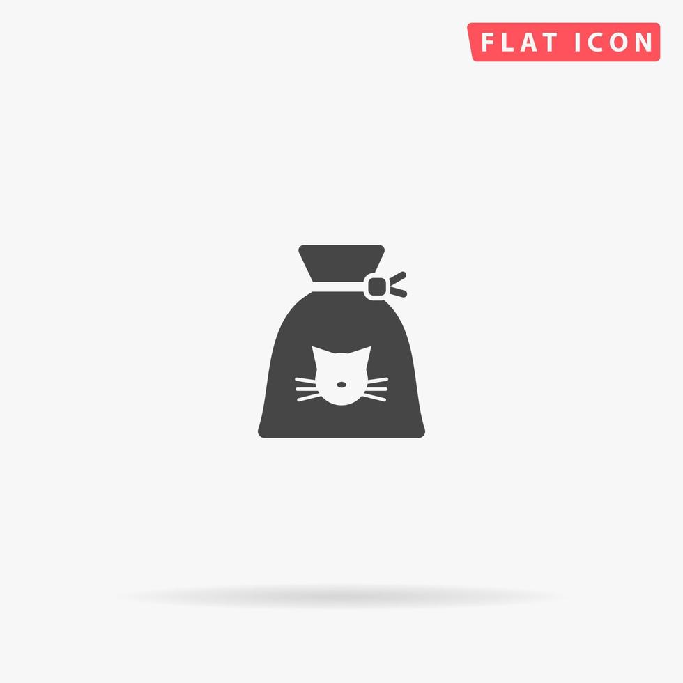 gato en bolsa icono de vector plano. signo de estilo de glifo. símbolo de ilustraciones simples dibujadas a mano para infografías conceptuales, proyectos de diseños, ui y ux, sitio web o aplicación móvil.