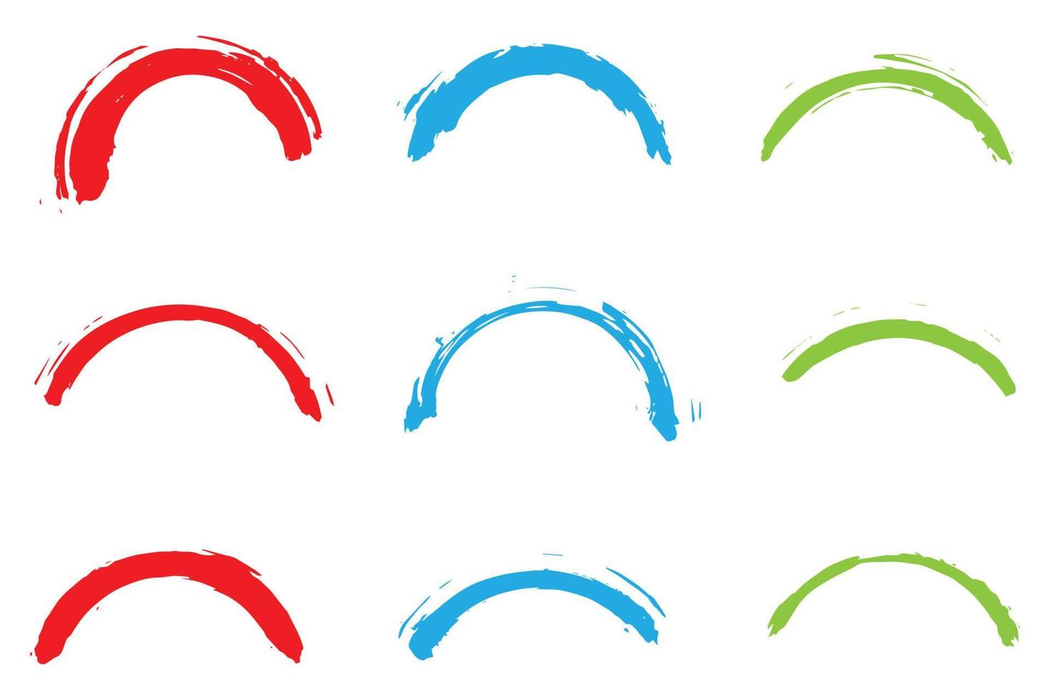 Colorful half circle stroke set, Half round brush stroke, grunge half circle strokes vector