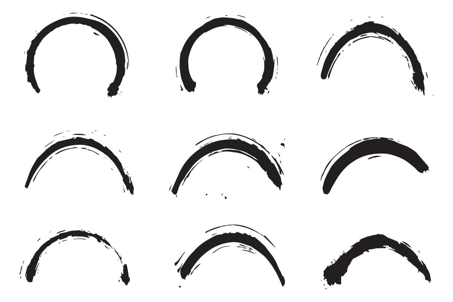 Colorful half circle stroke set, Half round brush stroke, grunge half