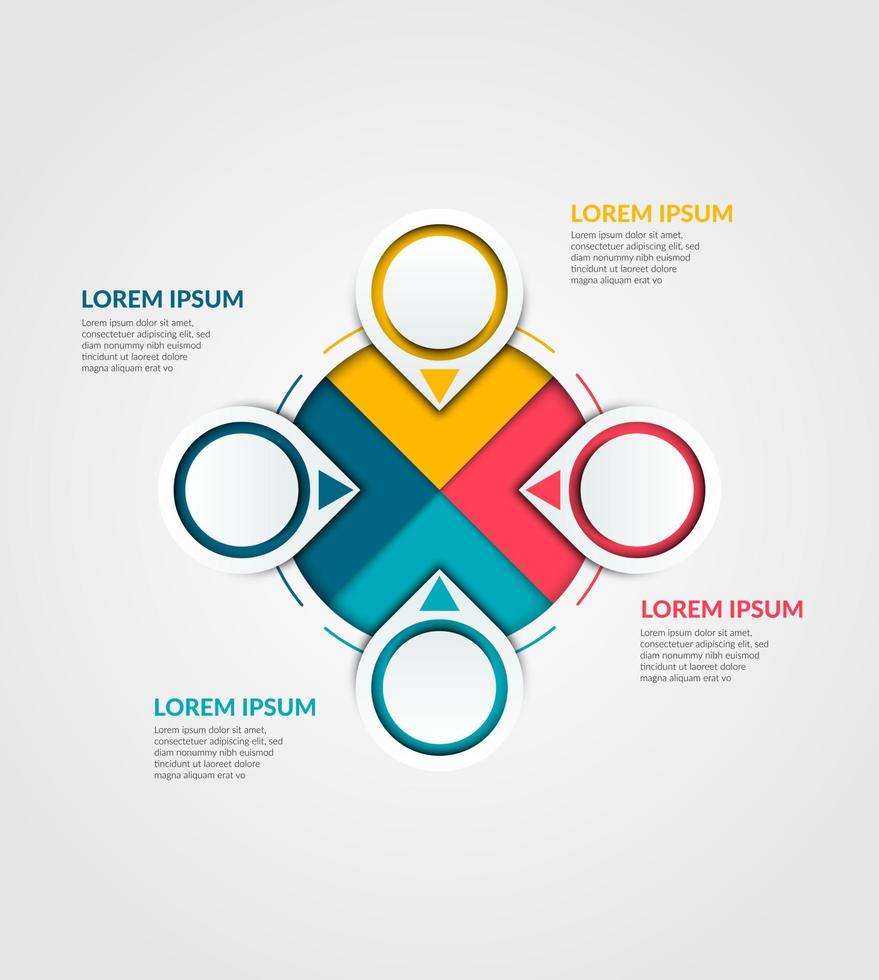 infografía de círculo vectorial, diagrama de ciclo, gráfico, gráfico de presentación. concepto de infografía empresarial con 4 opciones, partes y pasos. procesos infográficos de negocios. concepto creativo para infografía vector