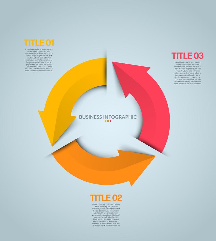 infografía de flechas de círculo vectorial. plantilla infográfica moderna. diagrama abstracto con 3 pasos, opciones, partes o procesos. plantilla de negocio vectorial para presentación. vector