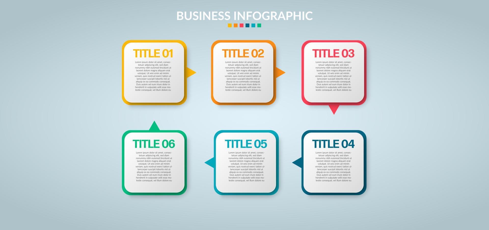 Business Infographic. Modern infographic template. Abstract diagram with 6 steps, options, parts, or processes. Vector business template for presentation. Creative concept for infographic