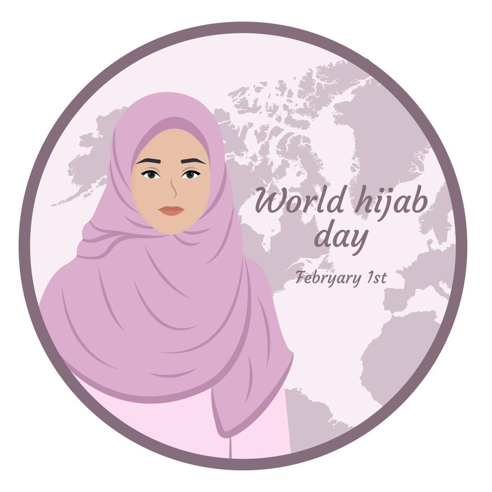 World Hijab Day. Beautiful woman in hijab. Vector illustration.