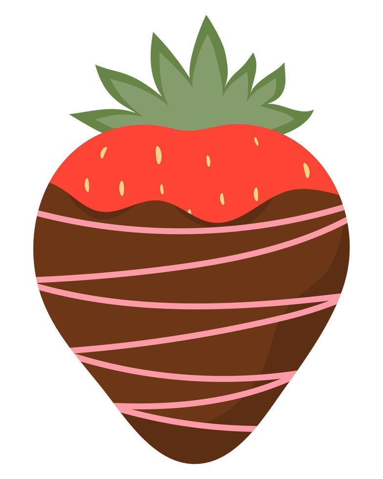 Strawberries in melted dark chocolate with pink icing. Vector illustration.