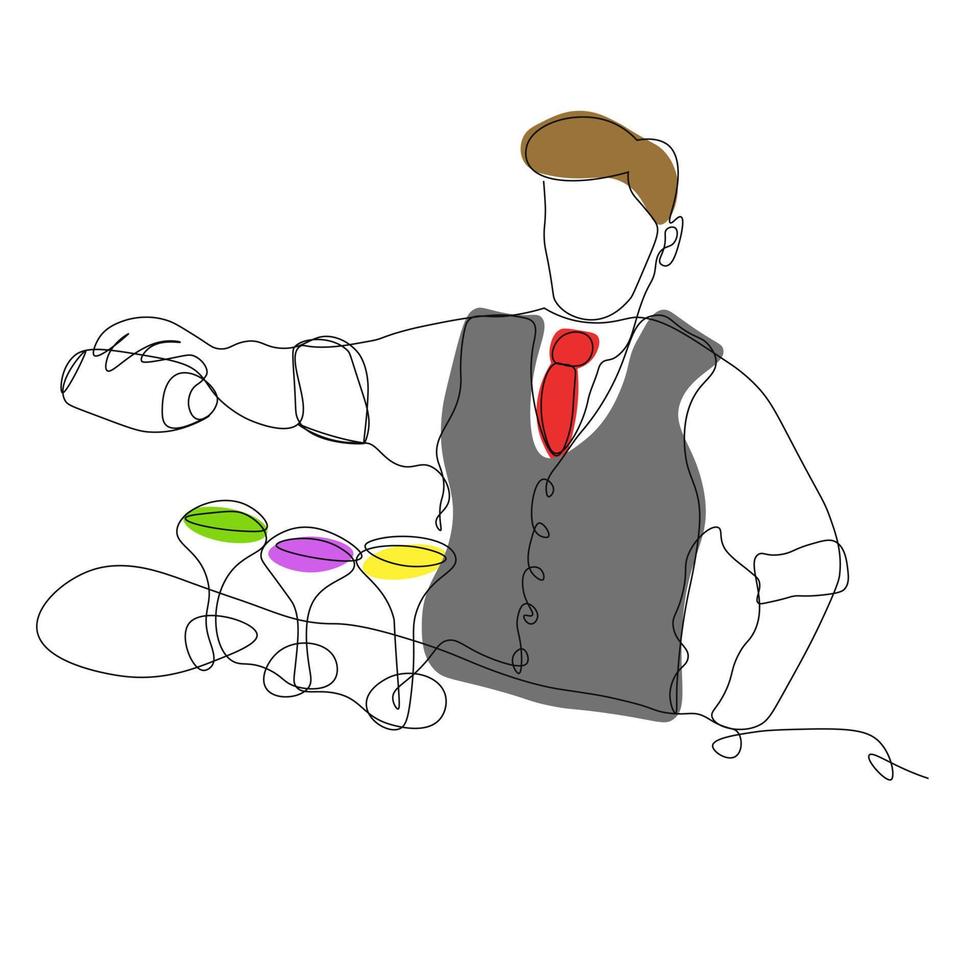 Line art. single drawn one line bartender vector
