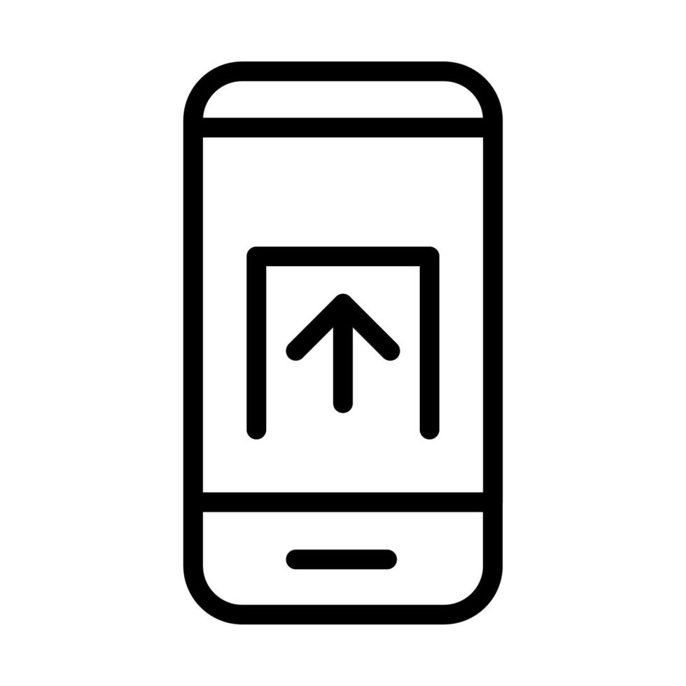 Upload smartphone icon line isolated on white background. Black flat thin icon on modern outline style. Linear symbol and editable stroke. Simple and pixel perfect stroke vector illustration.