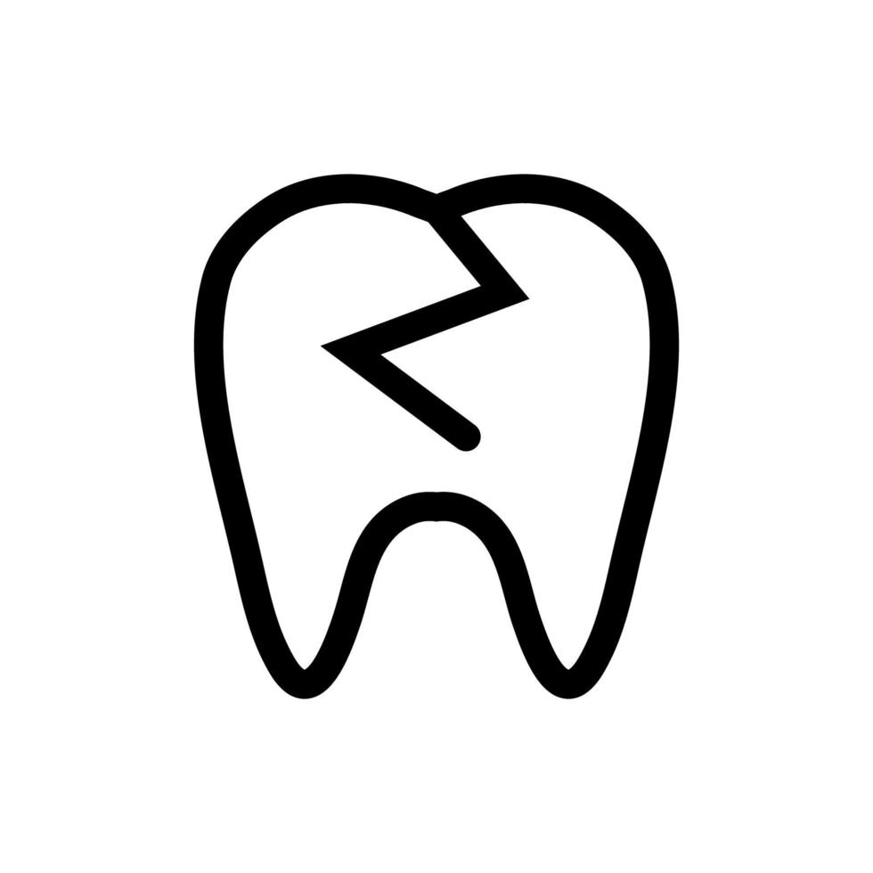 Broken tooth icon line isolated on white background. Black flat thin icon on modern outline style. Linear symbol and editable stroke. Simple and pixel perfect stroke vector illustration.