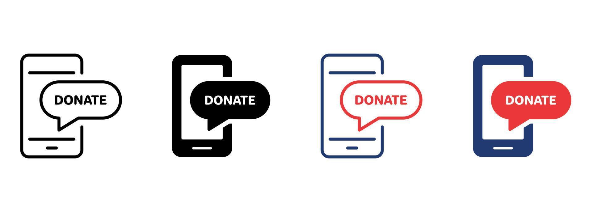 Online Donate on Phone Icon Set. Web Mobile Giving Money and Assistance Pictogram. Internet Donate Icon. Finance Help Concept. Editable Stroke. Isolated Vector Illustration.