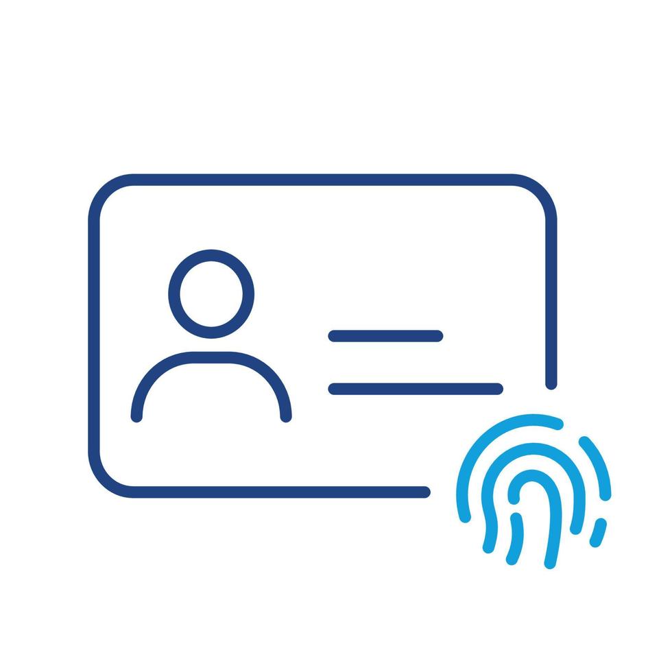 ID Card with Fingerprint Line Icon. Fingerprint Identity Linear Pictogram. Thumbprint ID Plastic Card Identification for Company Employee Outline Symbol. Editable Stroke. Isolated Vector Illustration.