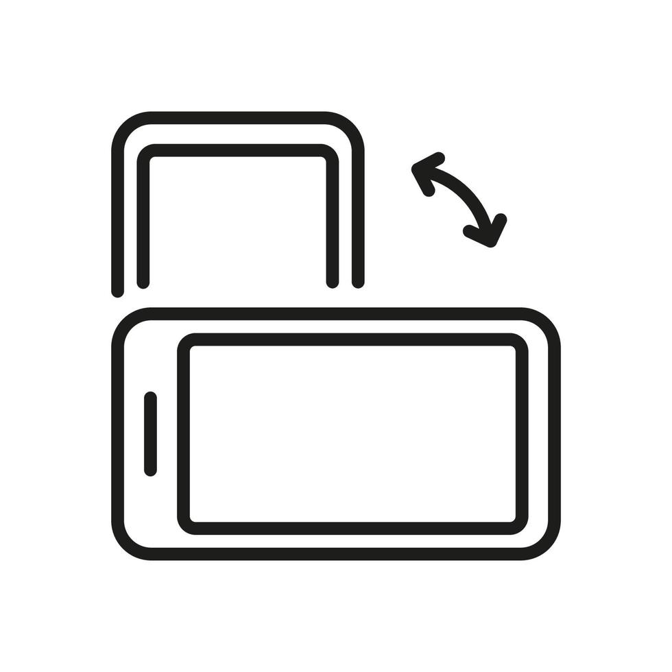 icono de línea de rotación de la pantalla del teléfono inteligente. inclinar el pictograma lineal del teléfono móvil. símbolo de contorno de rotación del monitor del teléfono móvil. Pantalla vertical y horizontal. trazo editable. ilustración vectorial aislada. vector